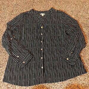 Croft & Barrow Womens XL Black White Stripe Button Up Shirt Long Sleeve